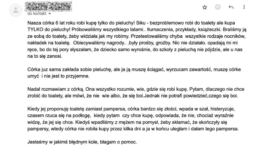 Mail rodzica, który zmaga się z problemem kupy tylko do pampersa